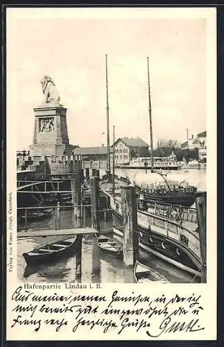 AK Lindau i. B., Partie am Hafen mit dem Löwen