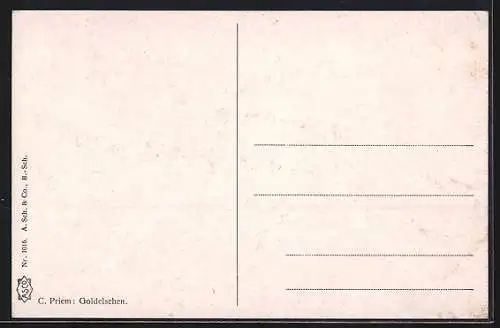 Künstler-AK sign. C. Priem: Junges Mädchen sitzt mit gepflückten Blumen auf der Wiese