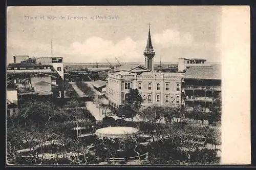 AK Port-Said, Place et Rue de Lesseps