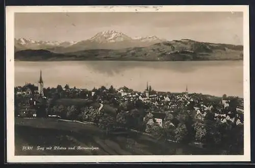 AK Zug, Ortsansicht mt Pilatus und Berneralpen