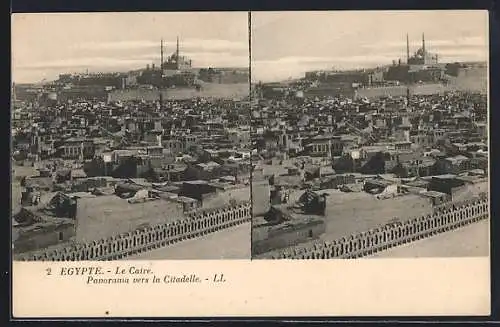 Stereo-AK Le Caire, Panorama vers la Citadelle