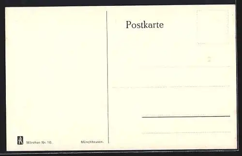 Künstler-AK P. Hey: Münchhausen, Baron zu Pferd passiert Kutsche