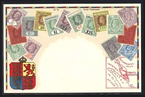 AK Briefmarken Straits Settlements, Wappen