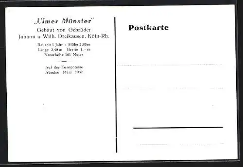 AK Ulm, Ulmer Münster als Model Gebrüder Johann und Wilhelm Dreikausen