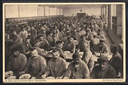AK Hamburg-Wandsbek, Reichardt-Kakao-Werk, Männer-Speisesaal