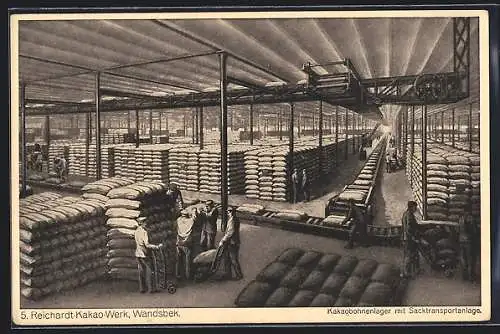 AK Hamburg-Wandsbek, Reichardt-Kakao-Werk, Kakaobohnenlager
