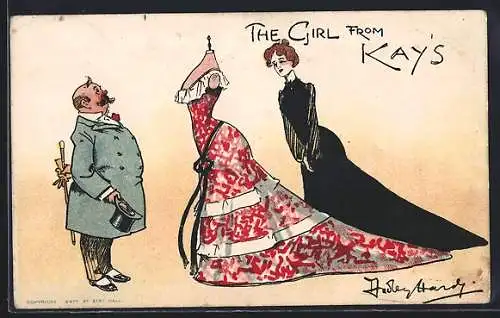 Künstler-AK Hardy: The Girl from Kay`s, Dame im Modegeschäft