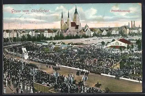 AK München, Oktoberfest, Der Preisfahnenzug