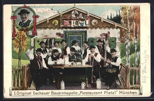 AK München, Original Dachauer Trachtenkapelle, Restaurant am Platzl