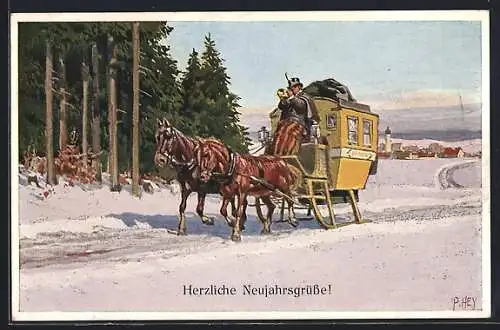 Künstler-AK P. Hey: Post-Pferdeschlitten
