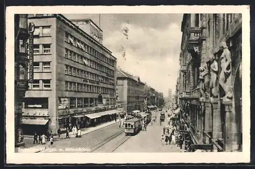 AK Stuttgart, Strassenbahn am Mittnachtbau in der Königstrasse