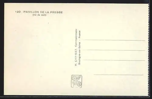 AK Paris, Exposition internationale 1937, Pavillon de la Presse-vue de nuit