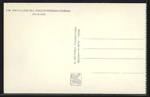 AK Paris, Exposition Internationale 1937, Pavillon du Photo-Phono-Cinéma, vu de nuit