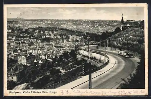 AK Stuttgart, Blick von der neuen Weinsteige mit Strassenbahn