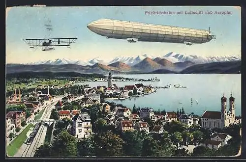 AK Friedrichshafen, Graf Zeppelin beim Flug über die Stadt