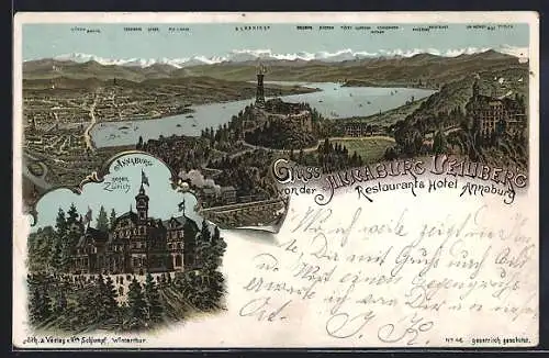 Lithographie Zürich, Restaurant-Hotel Annaburg und Panoramablick