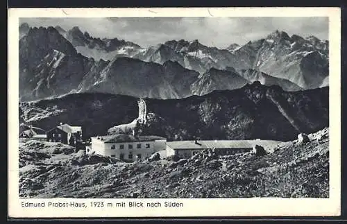 AK Edmund-Probst-Haus, Berghütte mit Blick nach Süden