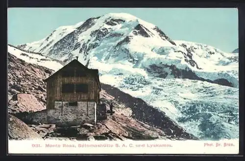 AK Betempshütte S. A. C., Gesamtansicht, Monte Rosa und Lyskamm