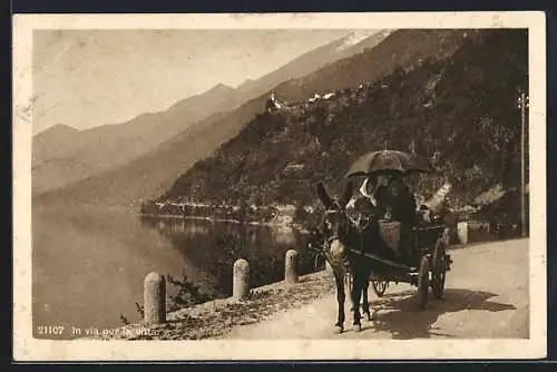 AK In via per la cittá, Damen im Eselgespann passiert einen Pass