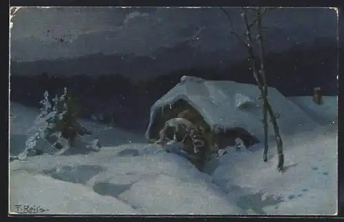 Künstler-AK Fritz Reiss: Schwarzwaldhaus im Winter