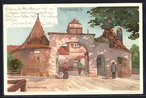 Künstler-AK K. Mutter: Rothenburg o. T., Roederthor, Spaziergänger