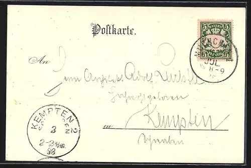 Lithographie Königsee / Berchtesgaden, Ruderboot auf St. Barholomä
