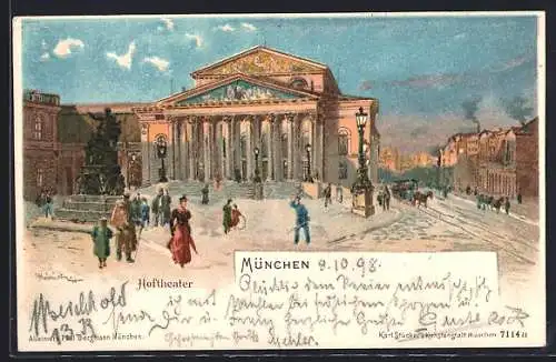 Künstler-AK Karl Heinisch: München, Hoftheater mit Denkmal auf dem Gärtnerplatz