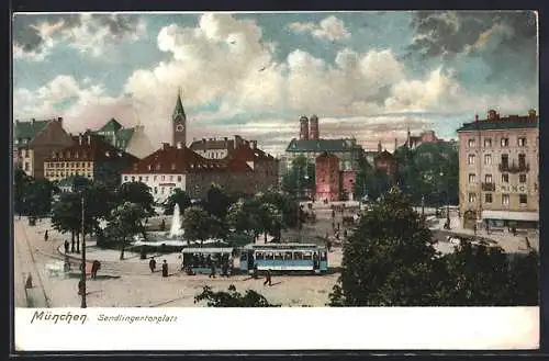 AK München, Sendlingertorplatz mit Strassenbahn und Passanten