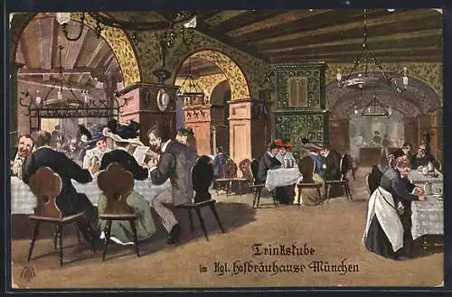 Künstler-AK München, Münchner Hofbräuhaus, Trinkstube, Innenansicht