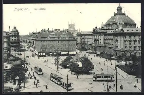 AK München, Karlsplatz mit Strassenbahn