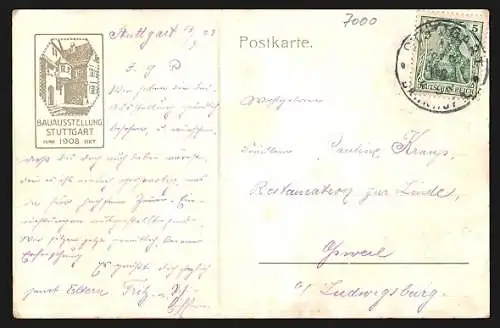 AK Stuttgart, Bauausstellung 1908, Gartenwirtschaft