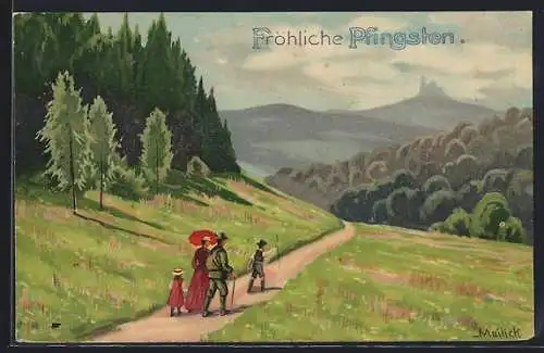 Künstler-AK Alfred Mailick: Wanderer in einer Berglandschaft