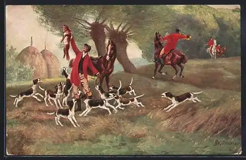 Künstler-AK Erfolgreiches Ende einer Treibjagd