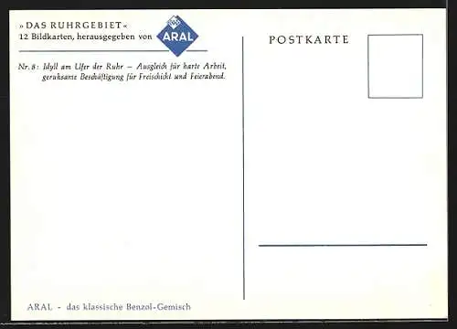 AK Angler am Ufer der Ruhr, Das Ruhrgebiet - Bild Nr. 8, Aral Reklame