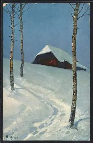 Künstler-AK Fritz Reiss: Winterlandschaft mit Haus im Schwarzwald