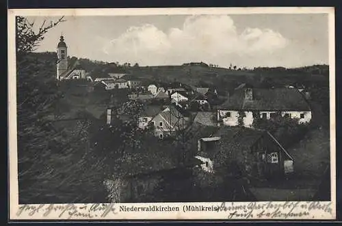 AK Niederwaldkirchen /Mühlkreis, Teilansicht mit Kirche