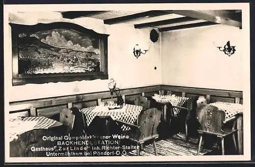 AK Untermühlham bei Pöndorf, Gasthaus Zur Linde, Innenansicht