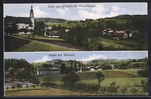 AK Atzbach /Ober-Österr., Teilansicht mit Kirche, Aigen