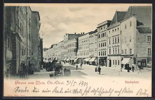 AK Wels /Ob.-Oest., Stadtplatz mit Geschäften