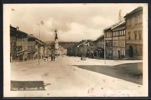 AK Haag am Hausruck, Strassenpartie mit Blick zur Kirche