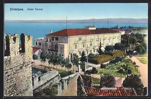 AK Sirmione, Hotel Terme und Blick auf den Gardasee