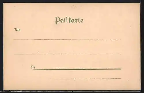 Lithographie Berlin, Gewerbe-Ausstellung 1896, Haupt-Restaurant mit Wasserturm & Scheinwerfer, Dampfer