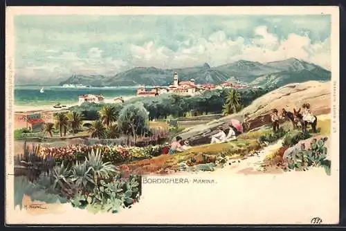 Lithographie Bordighera, Marina, Totalansicht