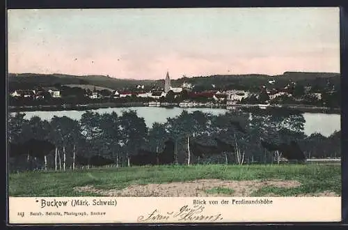 AK Buckow /Märk. Schweiz, Blick von der Ferdinandshöhle mit Kirche