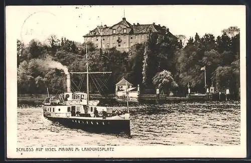 AK Mainau, Schloss mit Landungsplatz und Dampfer