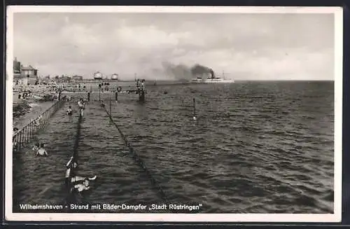AK Wilhelmshaven, Strand mit Bäder-Dampfer Stadt Rüstringen