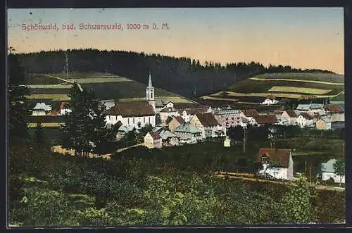 AK Schönwald /Bad. Schwarzwald, Teilansicht mit Kirche
