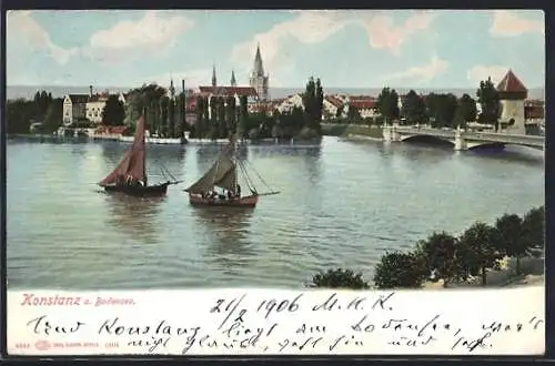 AK Konstanz a. Bodensee, Uferpartie mit Kirche