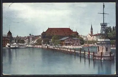 AK Konstanz, Hafen mit Dampfer