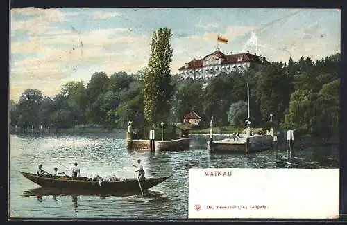 AK Insel Mainau, Ruderboot auf dem Bodensee, Eingang zum Hafen